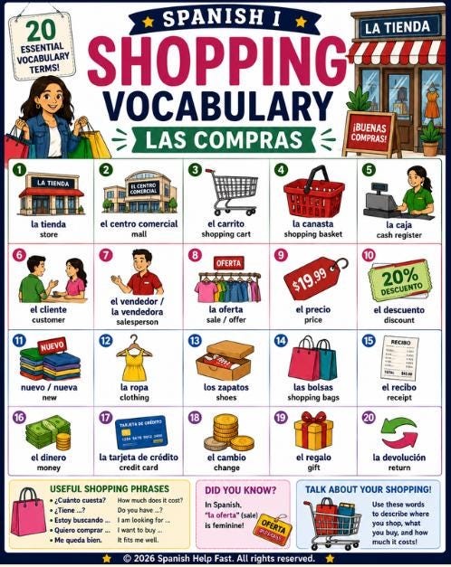 Spanish Clothing and Shopping Vocabulary Posters, Fashion Money and Retail Expressions Bundle, Spanish Teacher Classroom Decor PDF preview 4