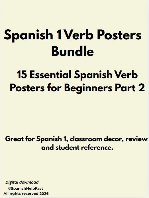 Spanish Verb Posters Bundle: Dar, Decir, Venir, Saber, Conocer, Vender (Digital Download)
