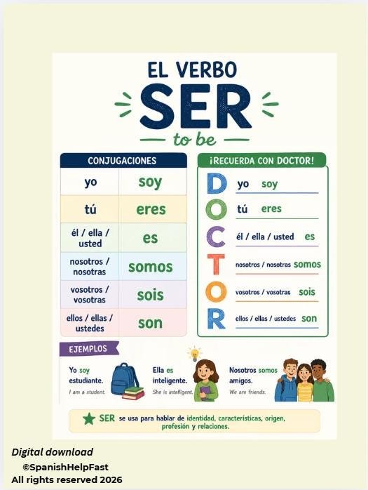 Essential Verb Posters Bundle Ser Estar Tener Ir Hacer Poder Querer Gustar preview 3
