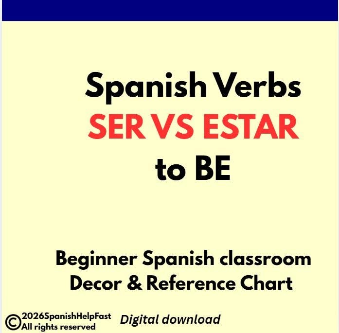 Spanish SER vs ESTAR Verbs Poster: Beginner Classroom Reference Chart (Digital Download)