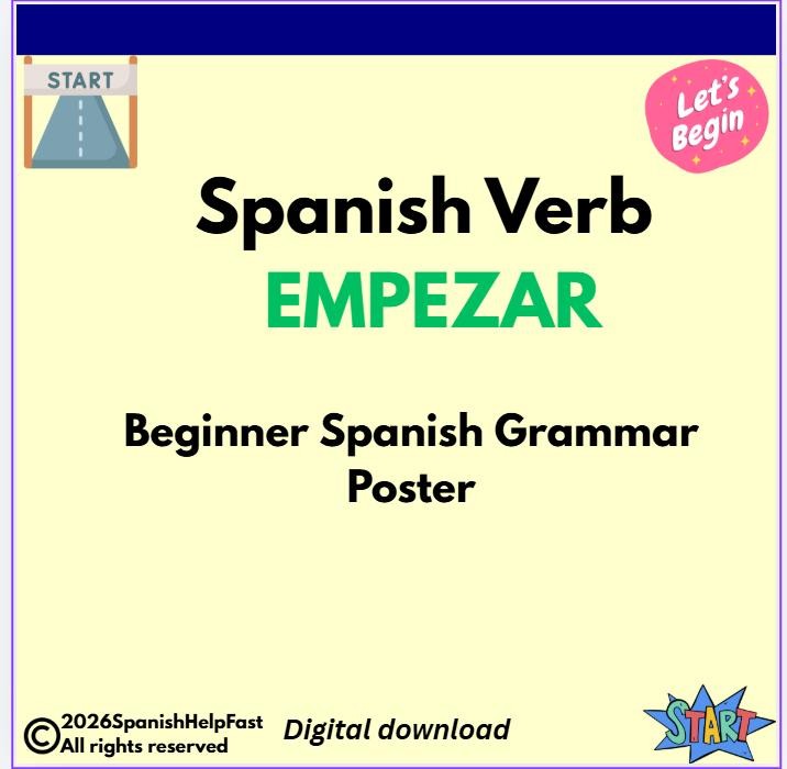 EMPEZAR To Begin Poster for Spanish 1 Stem Changing Verb Reference