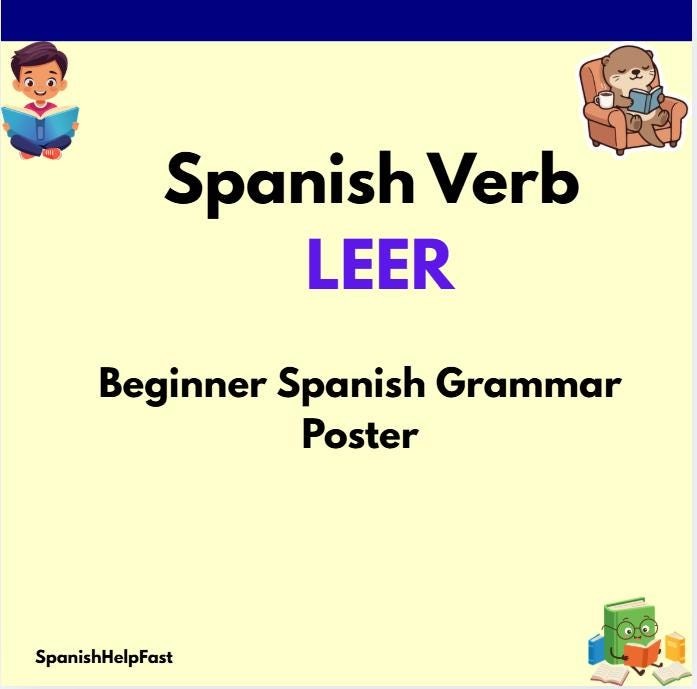LEER To Read Poster for Spanish 1 Present Tense Classroom Reference