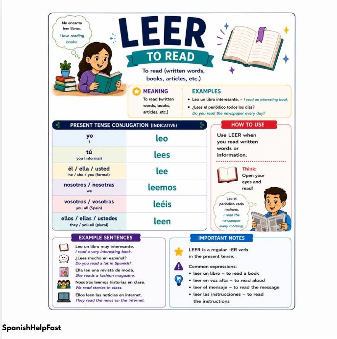 LEER To Read Poster for Spanish 1 Present Tense Classroom Reference preview 2