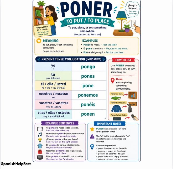 PONER To Put Poster for Spanish 1 Present Tense Classroom Reference preview 2