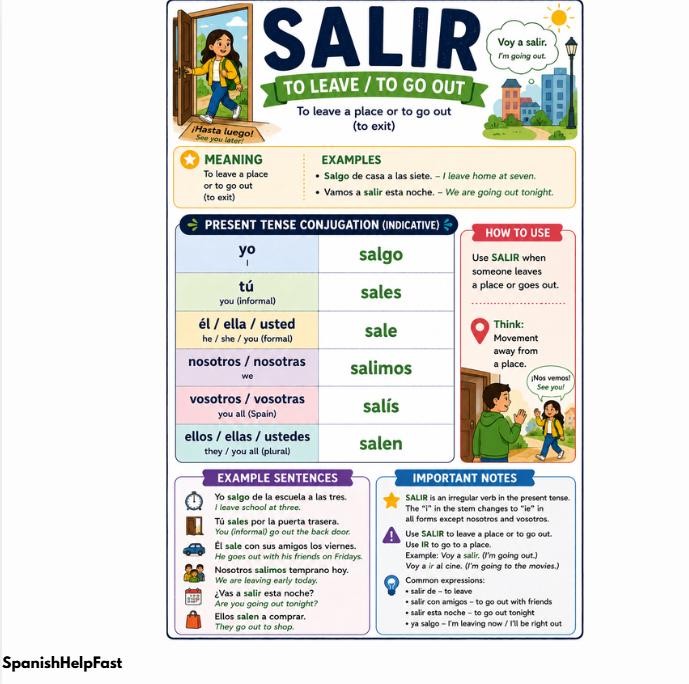SALIR To Leave Poster for Spanish 1 Present Tense Classroom Reference preview 2