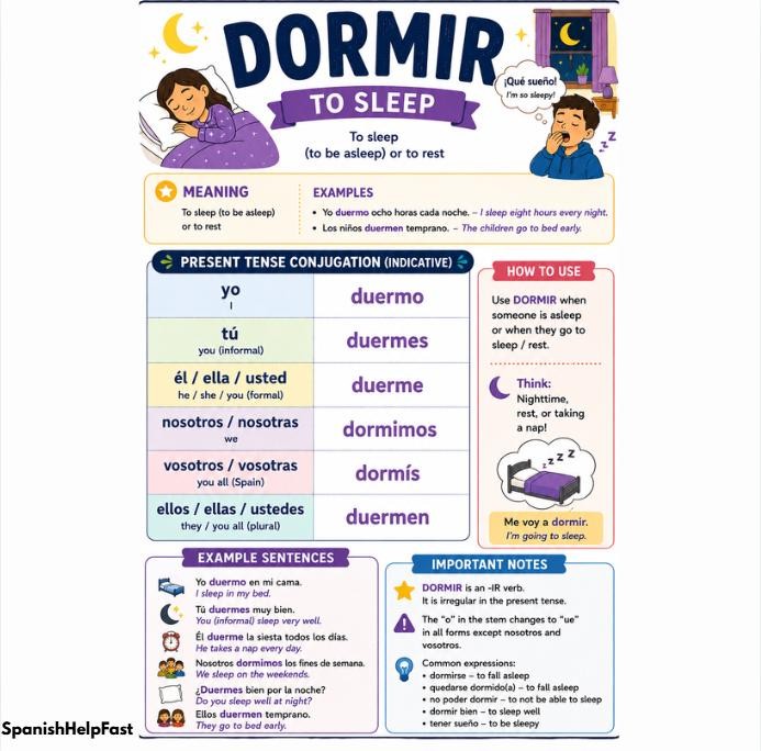 DORMIR To Sleep Poster for Spanish 1 Stem Changing Verb Reference preview 2
