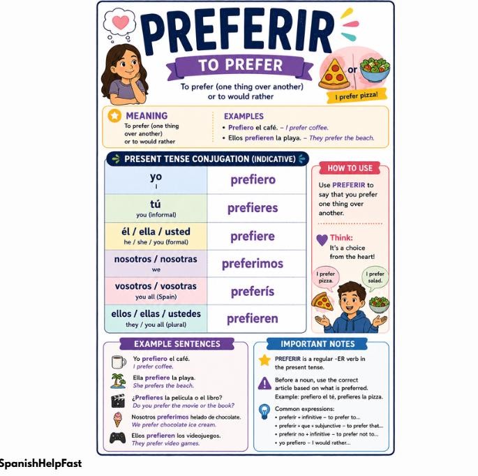 PREFERIR Conjugation Poster for Spanish 1 Printable Classroom Reference preview 2