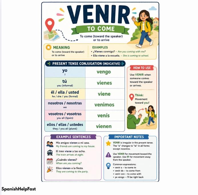 VENIR Spanish Verb Poster for Spanish 1 | Present Tense Classroom Decor Printable preview 2