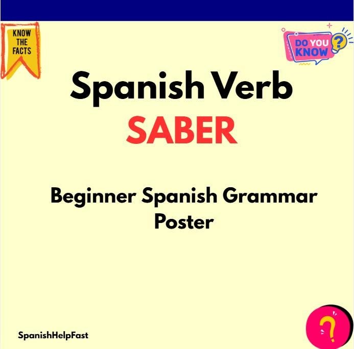 Spanish Verb SABER Poster: Beginner Present Tense Conjugation Chart (PDF Download)