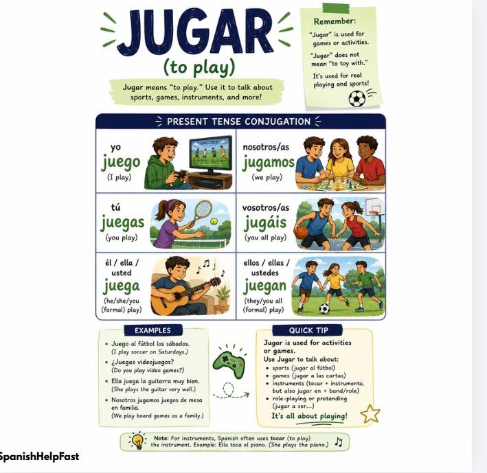 Spanish Verb JUGAR Conjugation Poster: Beginner Present Tense Classroom Decor preview 2