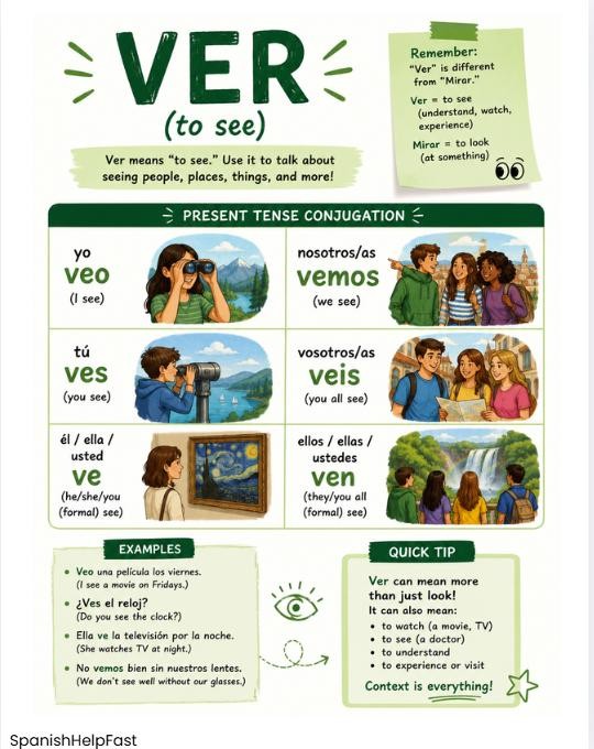 Spanish Verb VER Poster | Present Tense Conjugation Chart (PDF Printable) preview 2