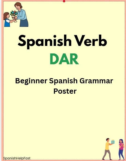 Spanish Verb DAR Present Tense Conjugation Poster (PDF) – Beginner Grammar Reference