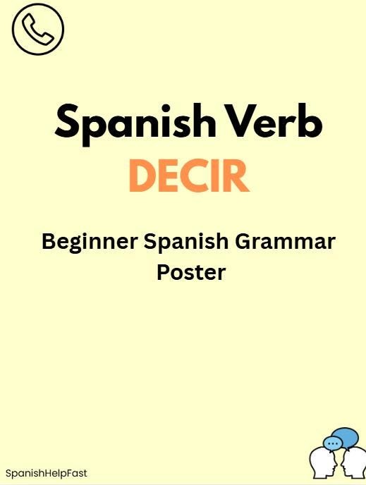 Spanish Verb DECIR Present Tense Conjugation Poster (PDF Printable)
