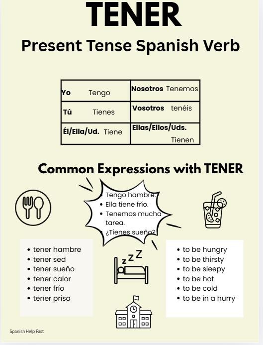Spanish TENER Verb Conjugation Poster (Digital Download) preview 2
