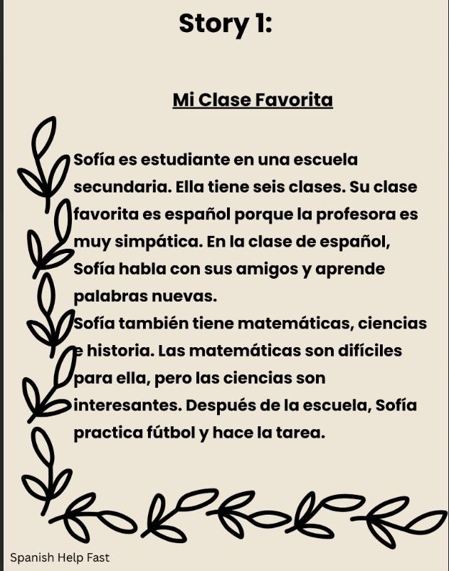 5 Spanish 1 Reading Comprehension Stories Questions answer key preview 2