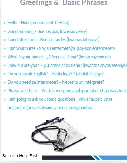 Spanish for ER Nurses Essential Intake Questions and Vocabulary with pronounciation preview 3