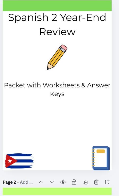 Spanish 2 Year End Review Packet with Worksheets and Answer Keys