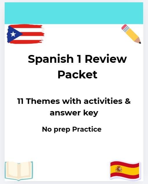Spanish 1 Review Packet | Vocabulary Grammar (Digital Download)
