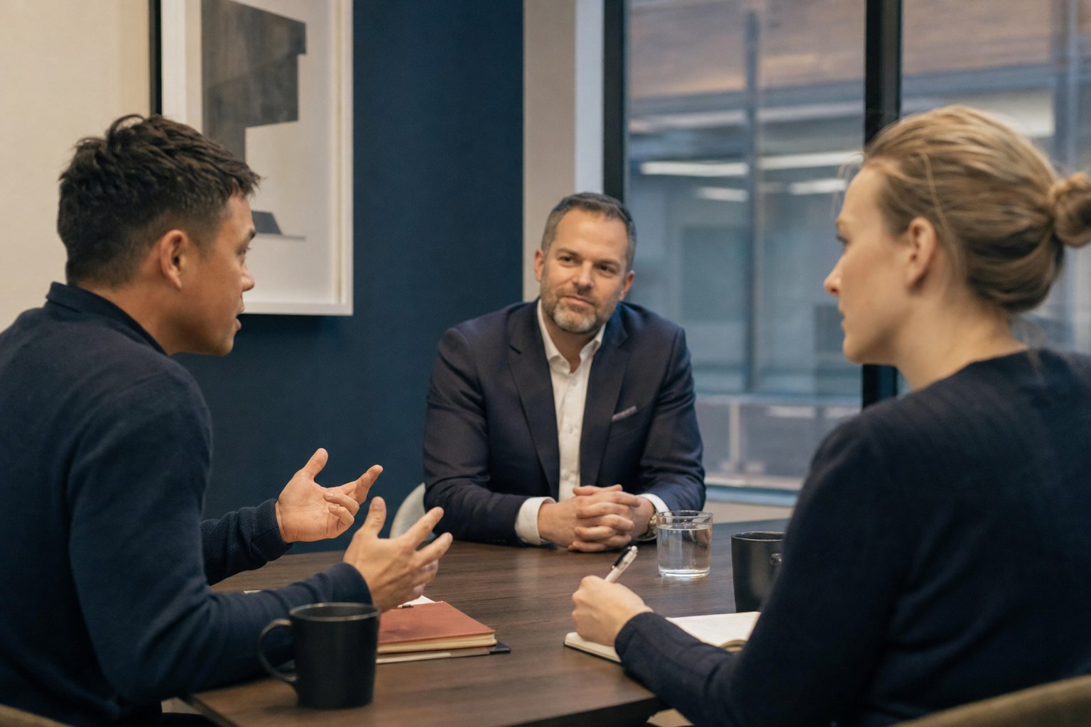 Account executives practicing a customer conversation with a manager