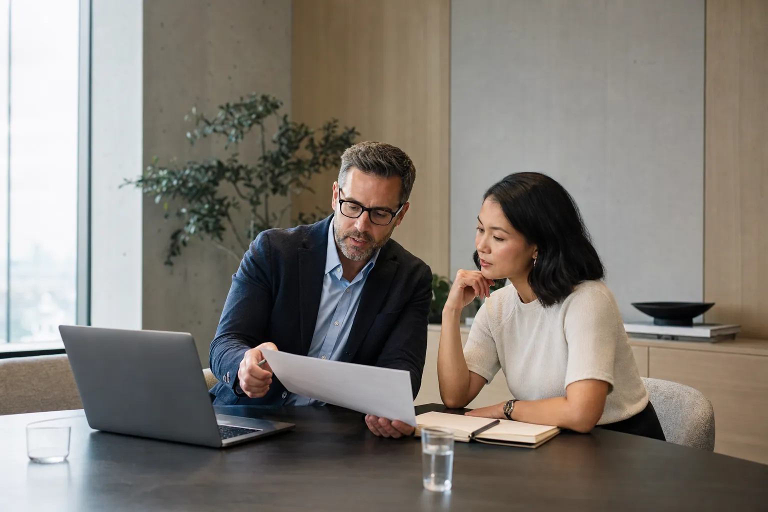 Employer and recruiter reviewing a sales hiring plan