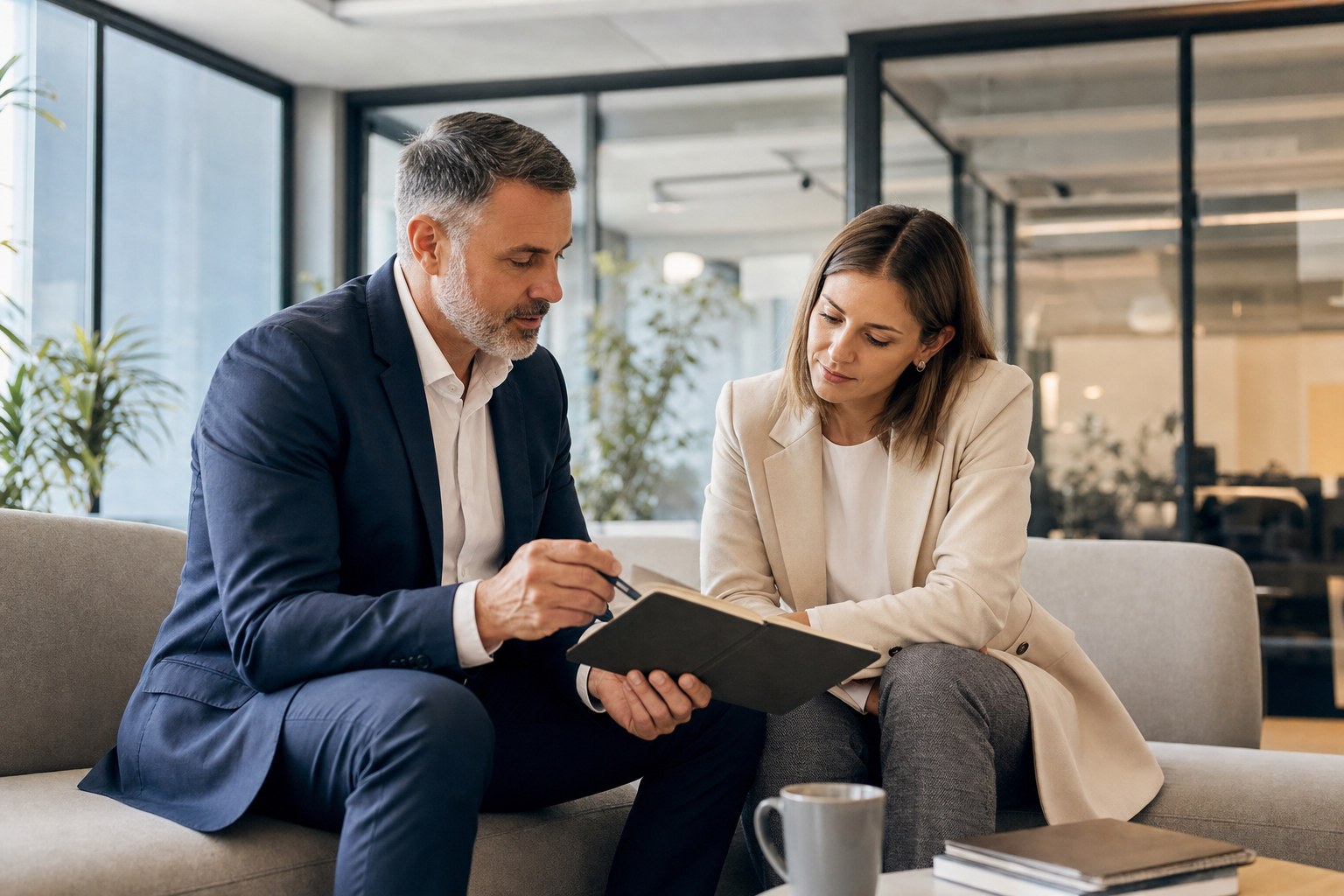 Sales leader coaching an account manager before a customer conversation