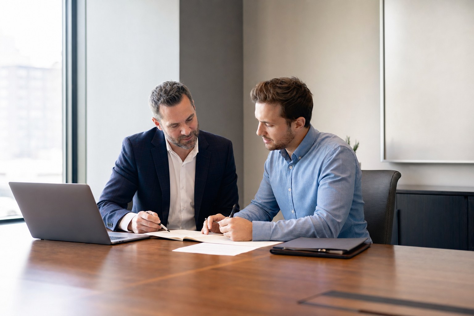 Sales leader and account manager reviewing an account plan
