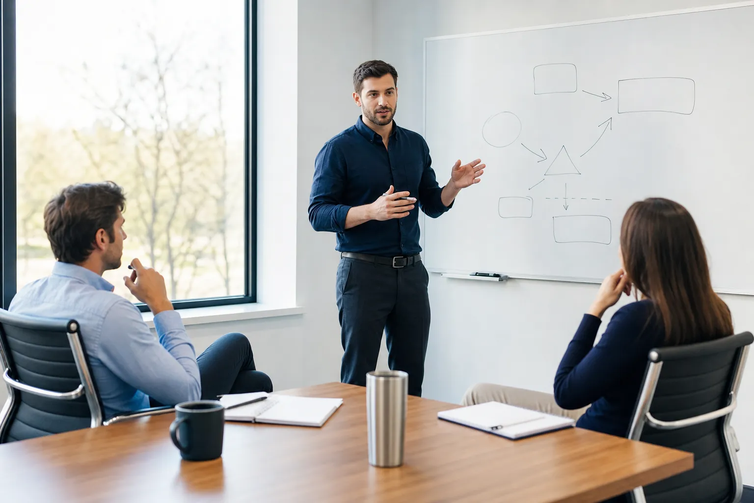 Sales candidate presenting an approach during a structured interview exercise
