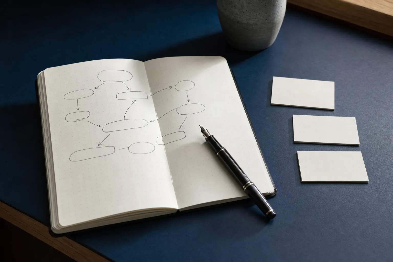 Notebook with a visual conversation flow for planning an interview