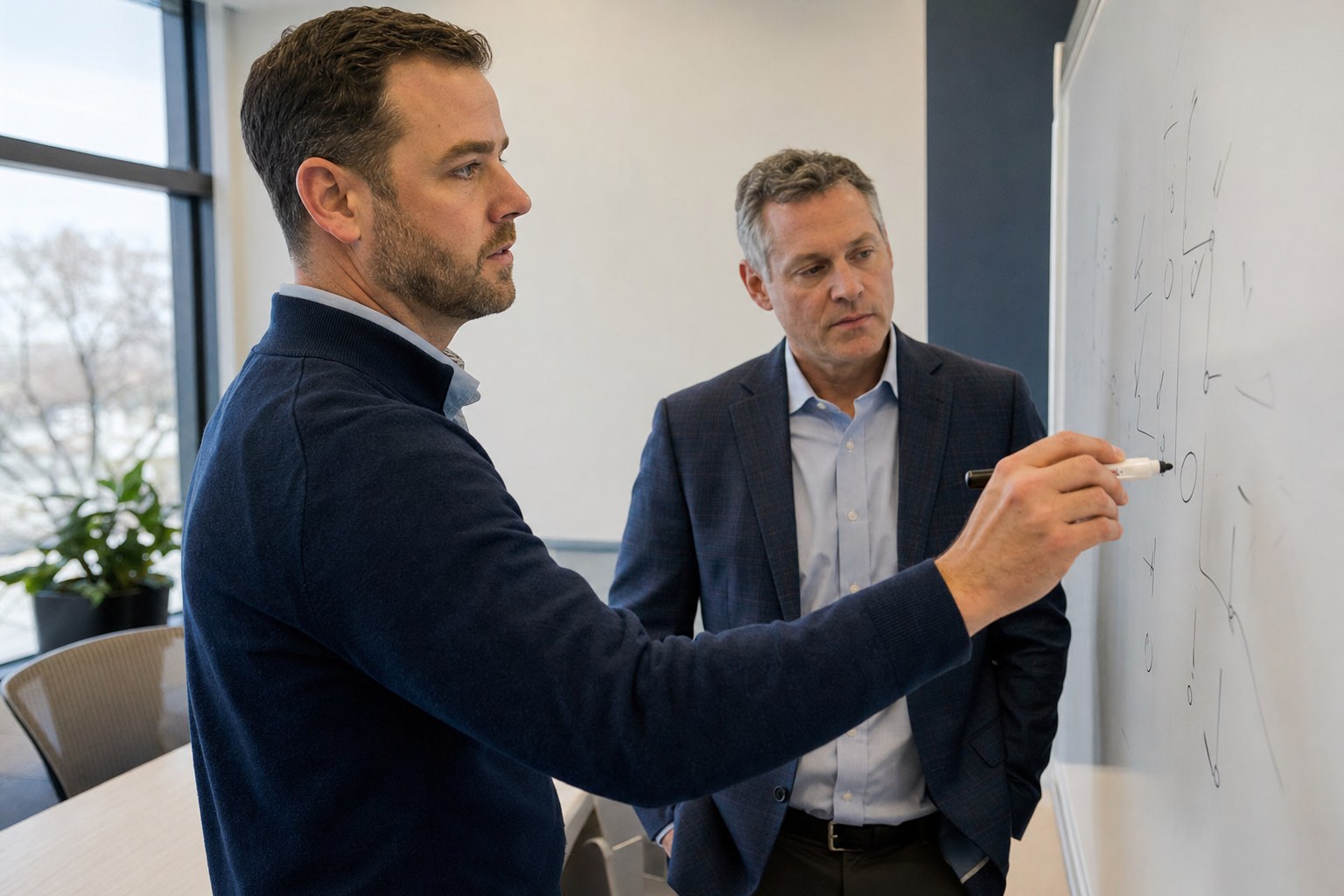 Sales manager practicing a customer conversation with an experienced coach