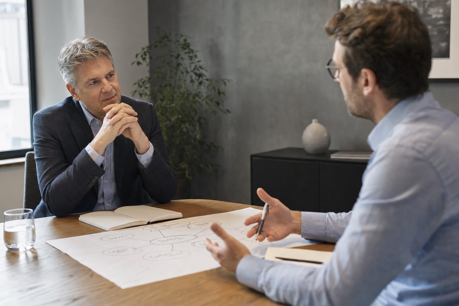 Sales leader listening as an interview candidate explains a complex deal