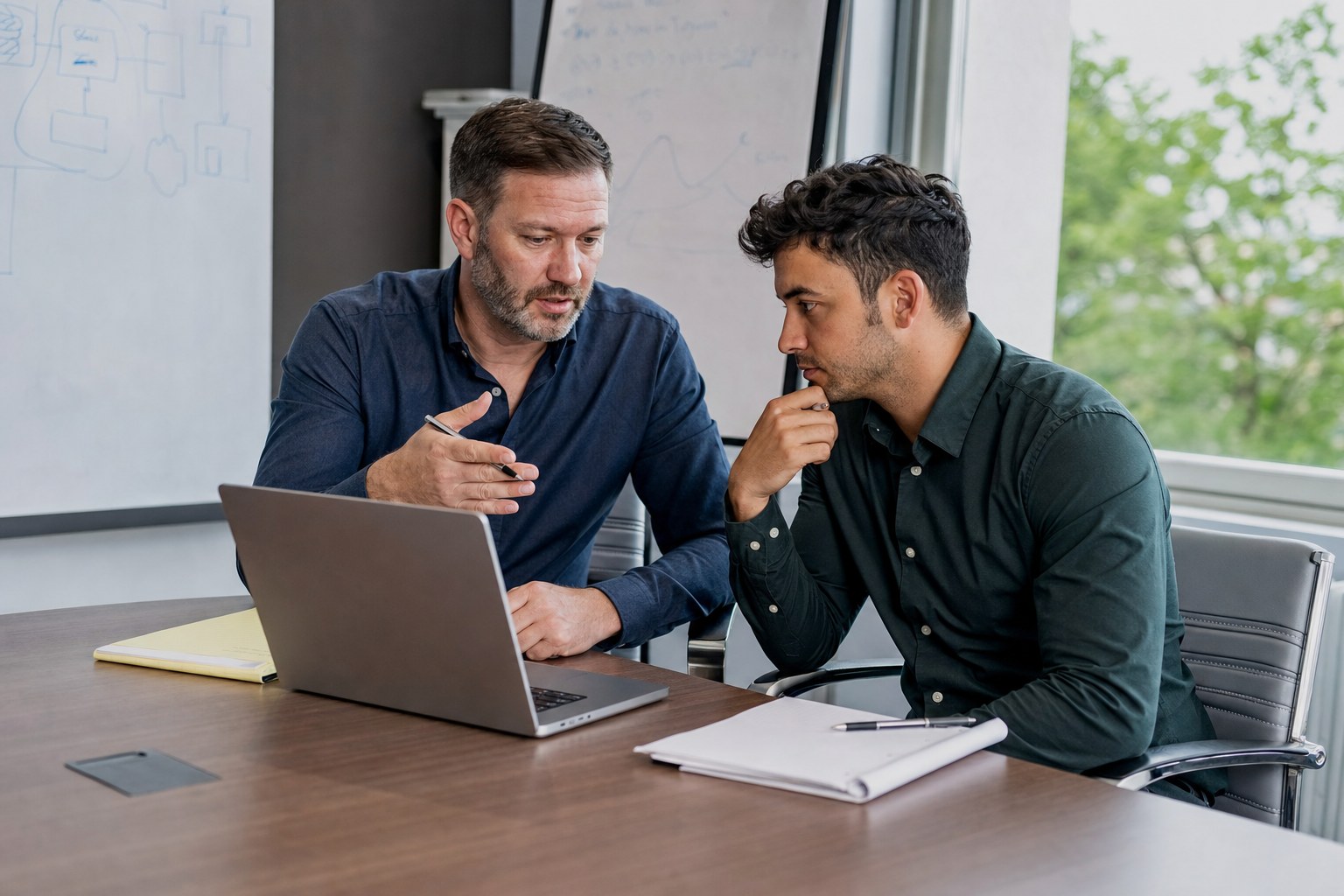 Sales leader coaching a new manager during a call review