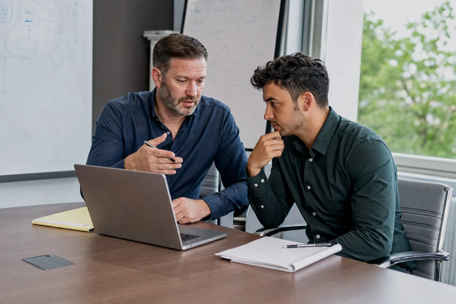 Sales leader coaching a new manager during a call review