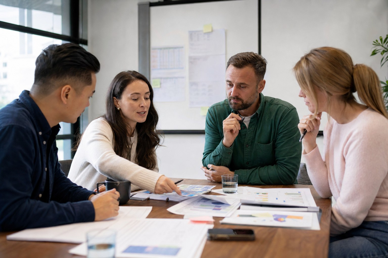 Sales manager leading a small pipeline review with the team