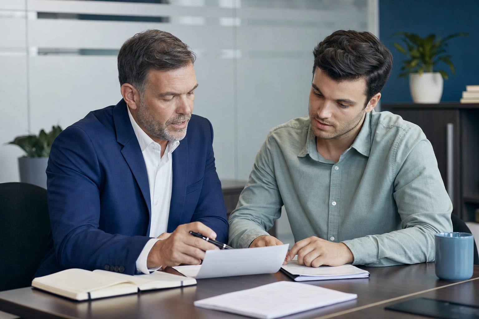Sales manager coaching a new representative through call notes