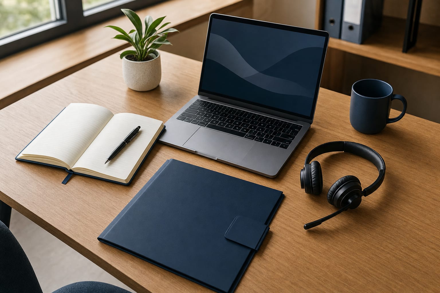 Organized desk prepared for a new sales rep's onboarding