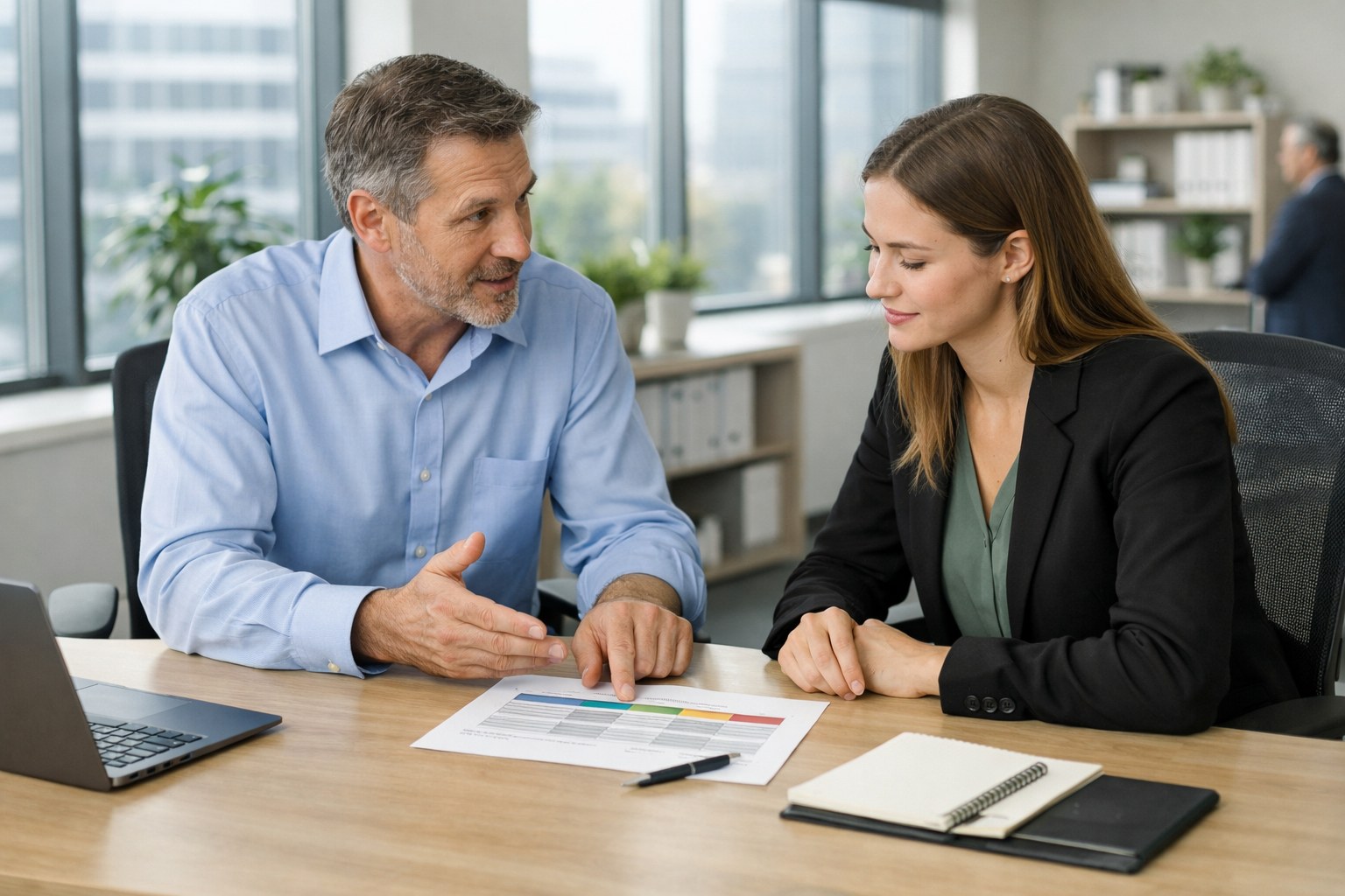 Sales manager reviewing readiness criteria with a new account executive
