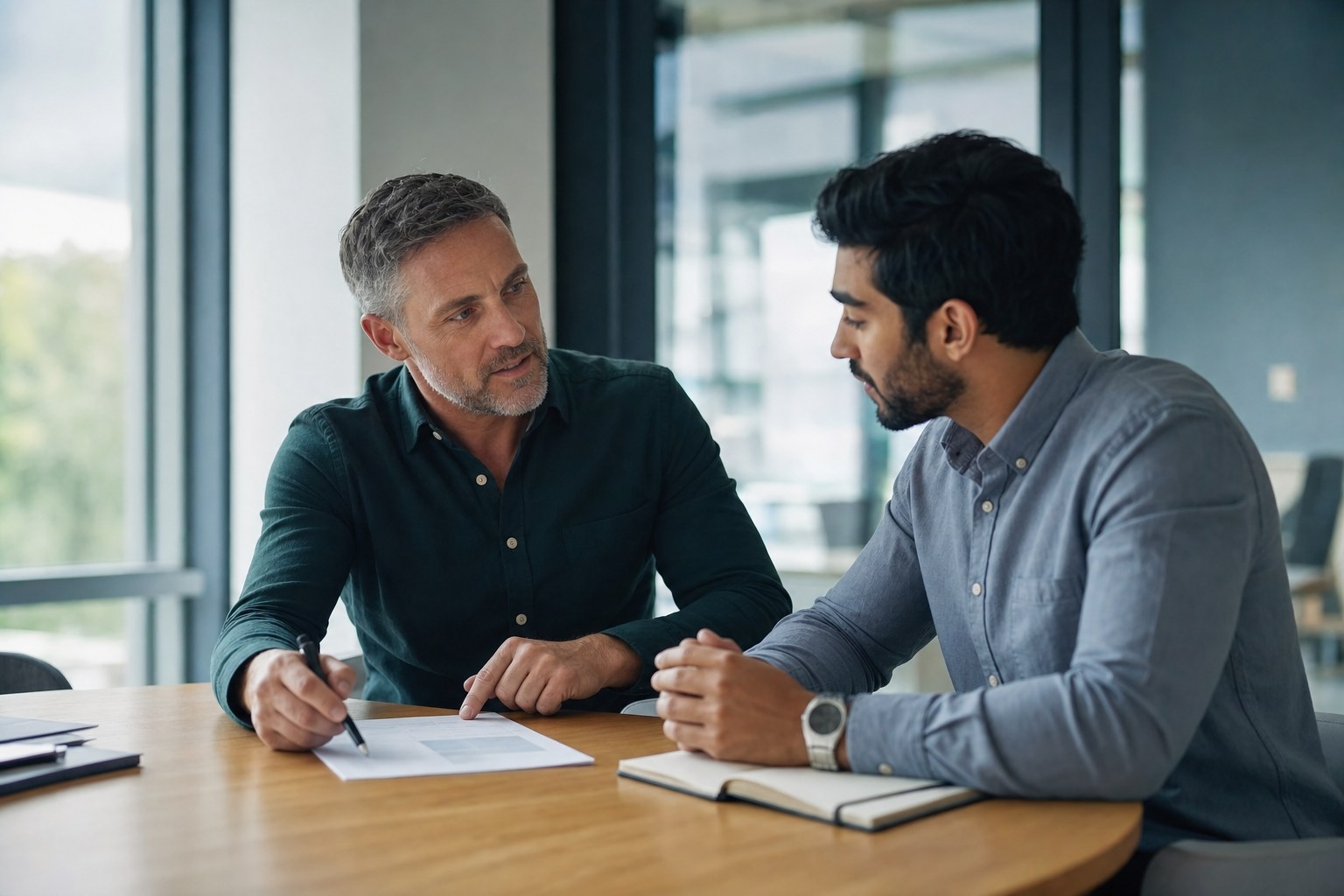 Sales manager coaching a new representative during onboarding training