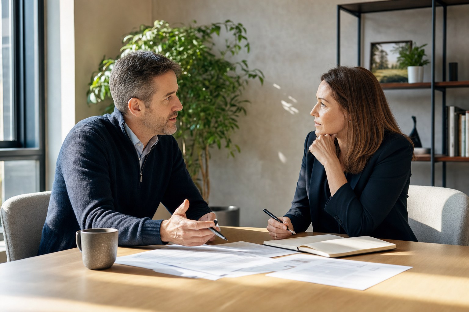 Sales leader and recruiting advisor discussing a role scorecard
