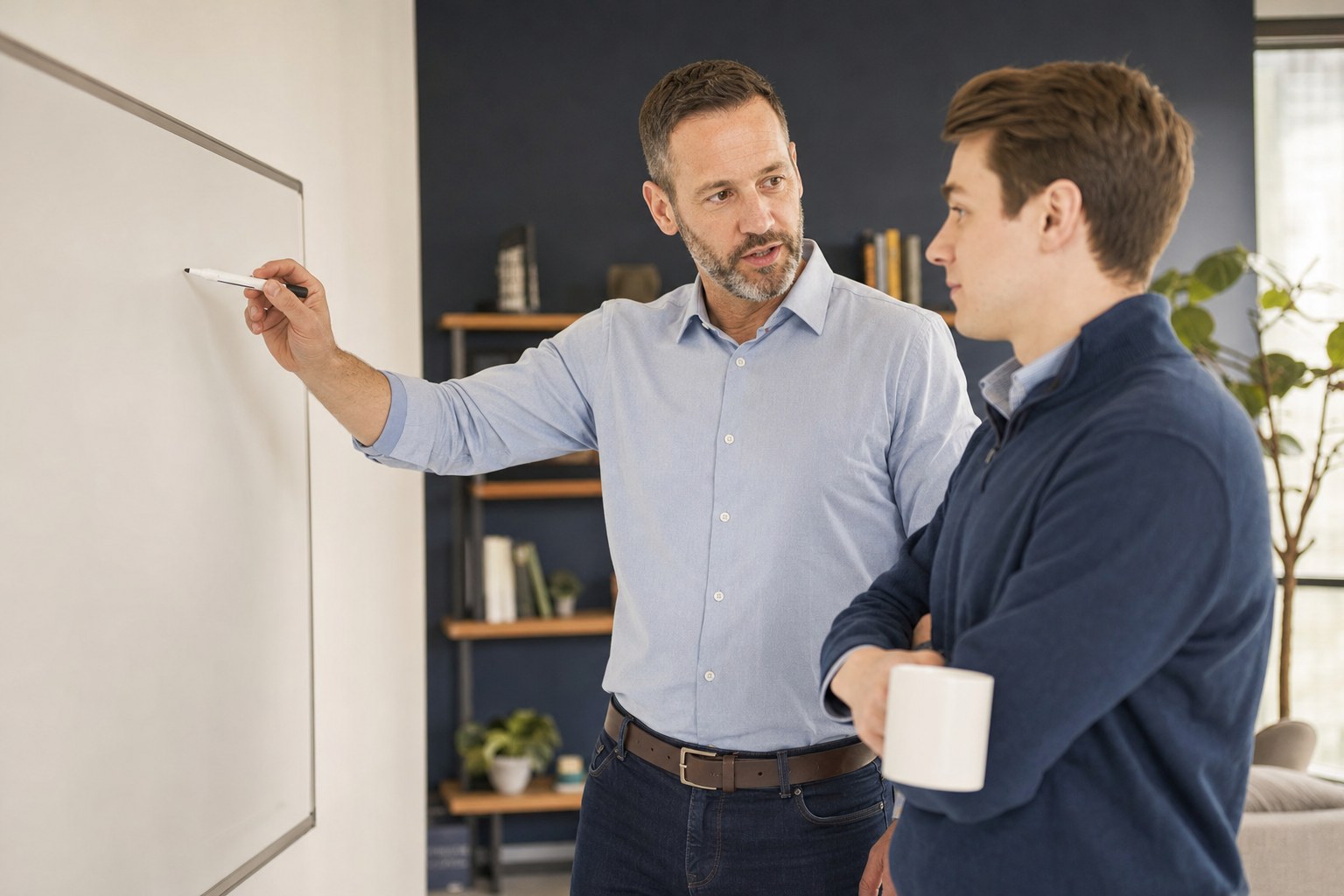 Sales manager coaching a new account executive during a planning conversation