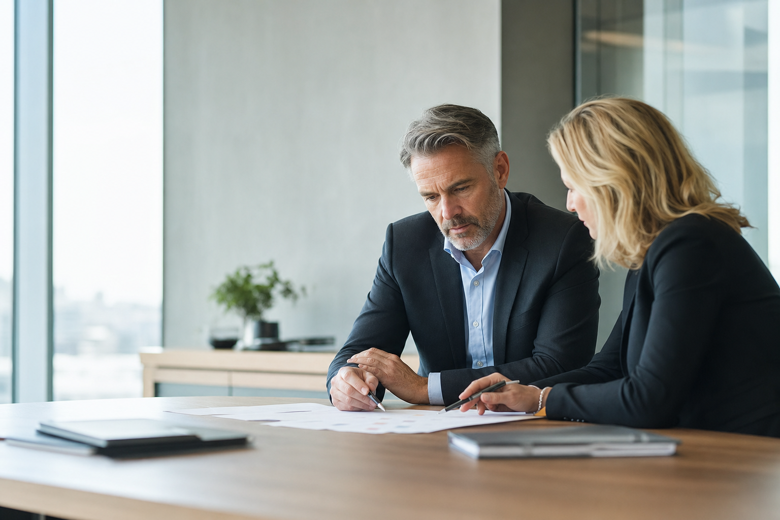 Two business leaders reviewing an enterprise deal strategy