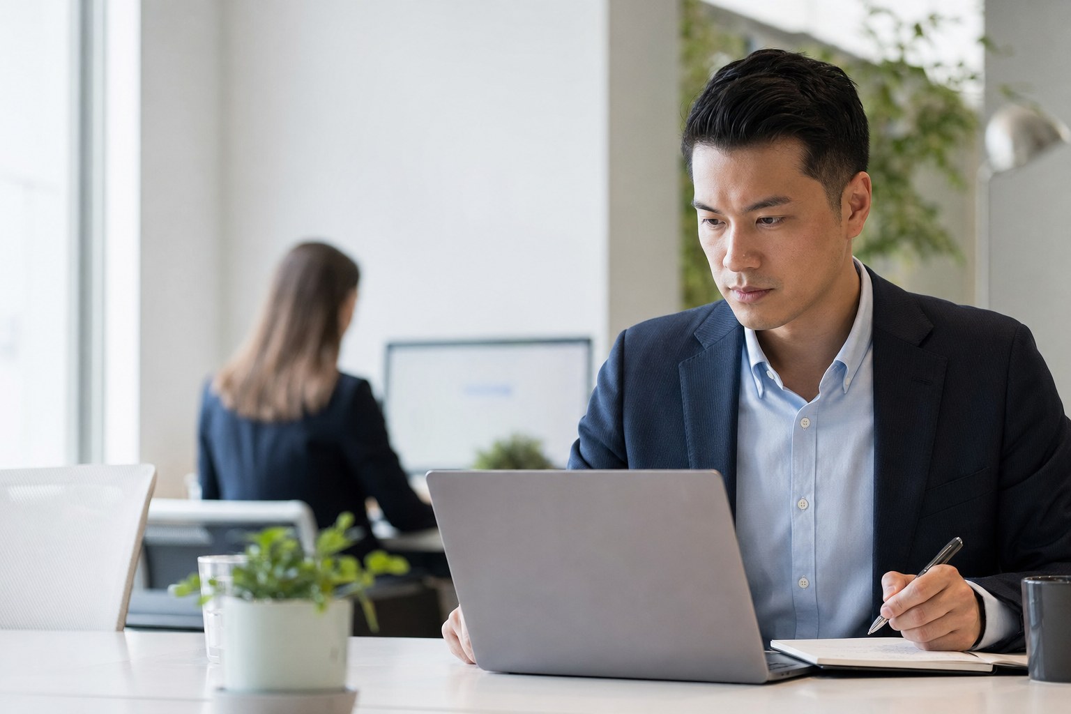 Sales development professional preparing targeted account outreach at a desk
