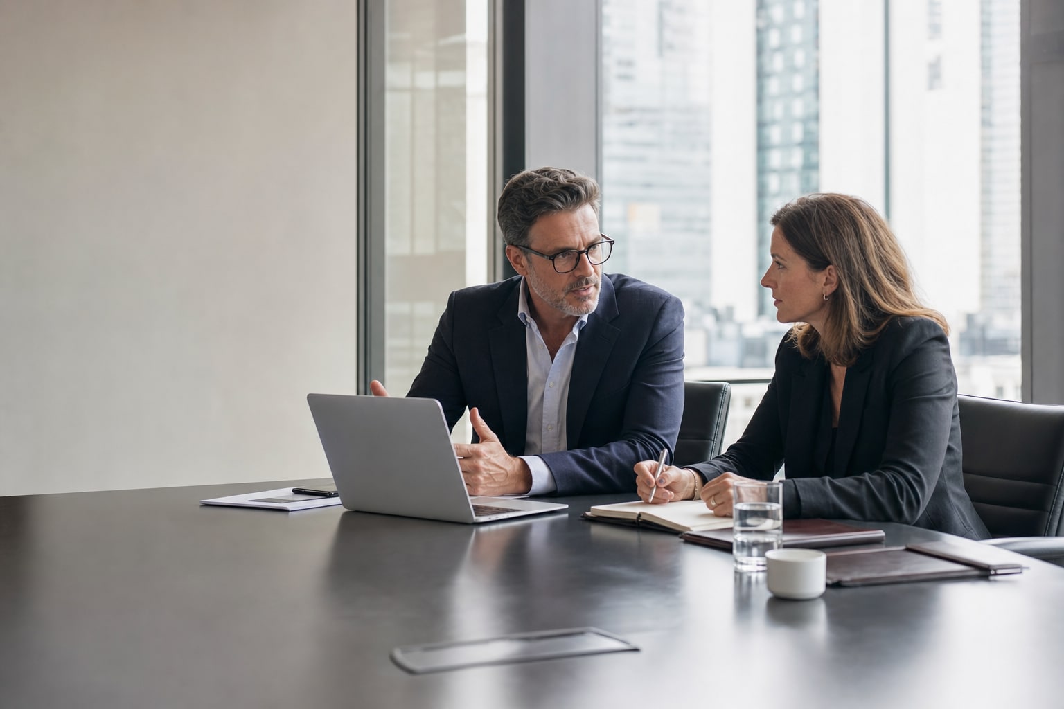Two senior business leaders reviewing an executive sales plan