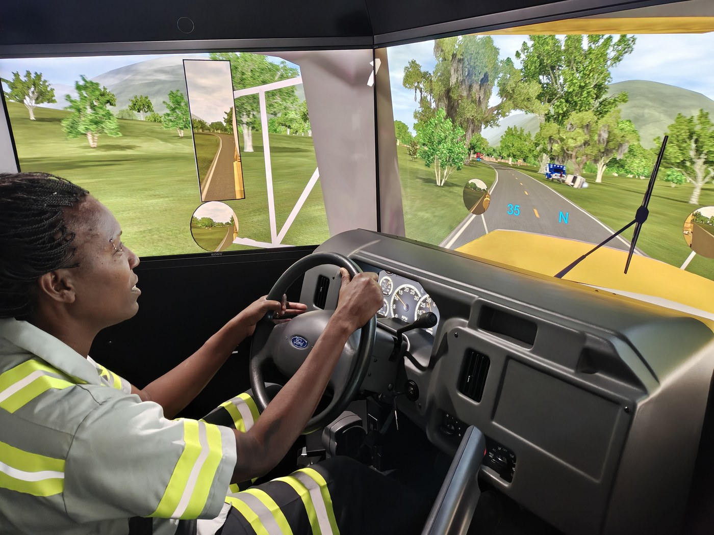 Participant using the mobile driving simulator