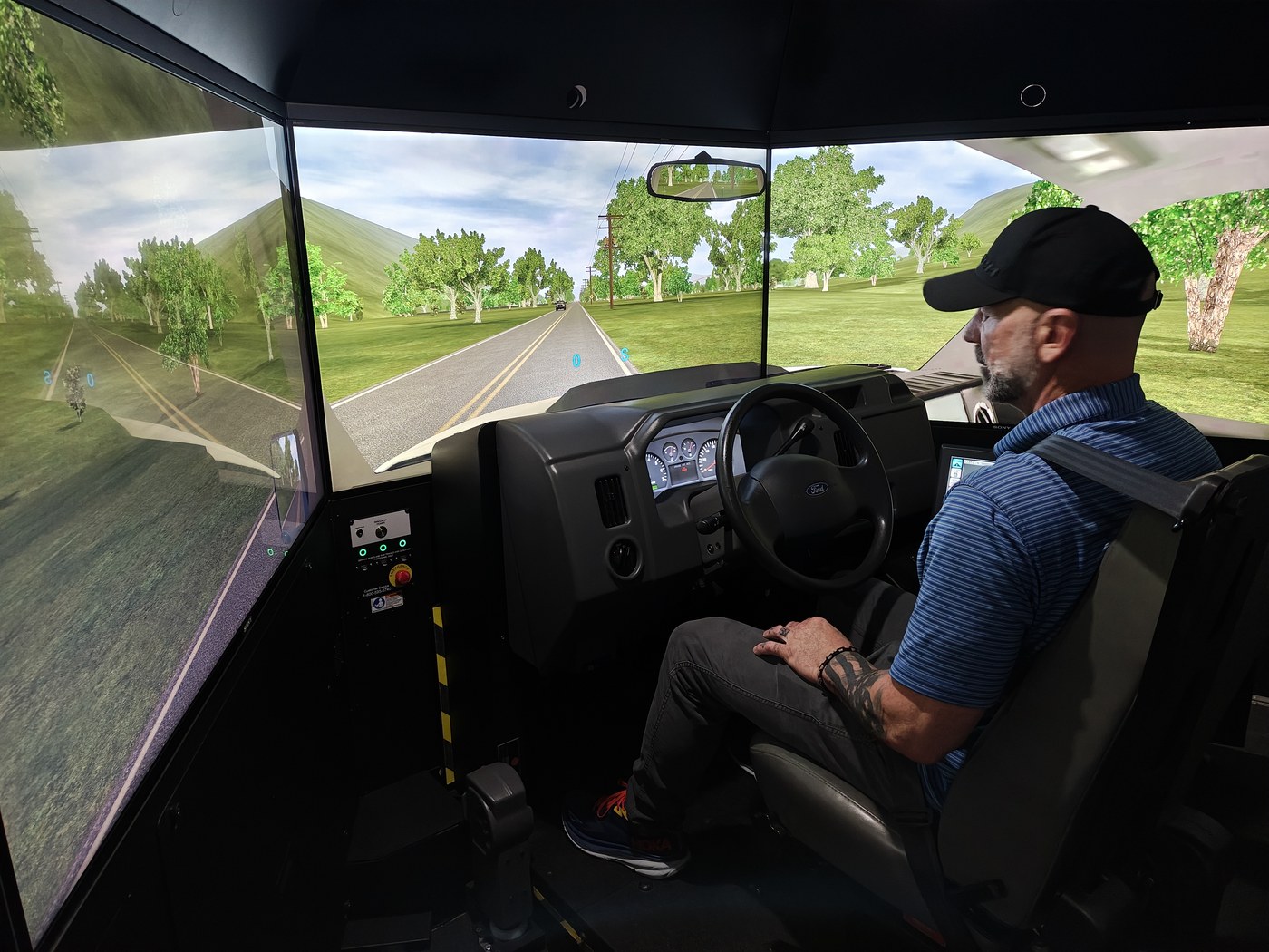 Driver in the mobile training simulator