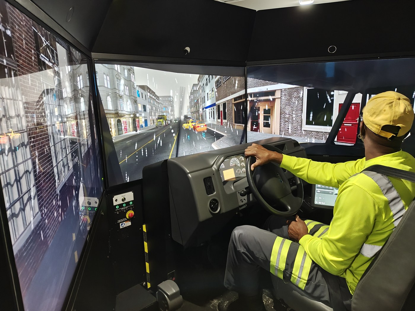 Participant practicing in the mobile simulator