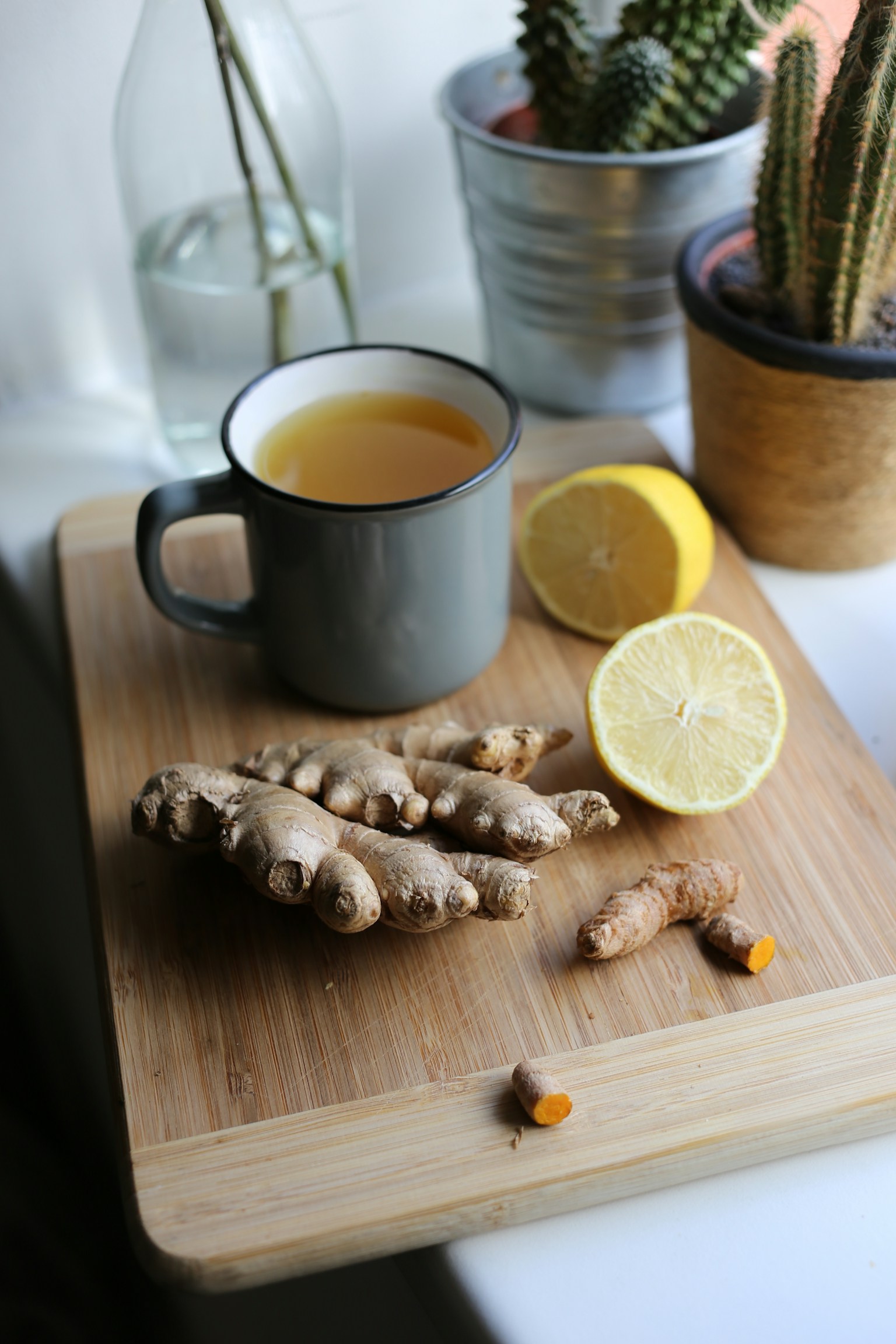 Fresh ginger arranged on a light surface