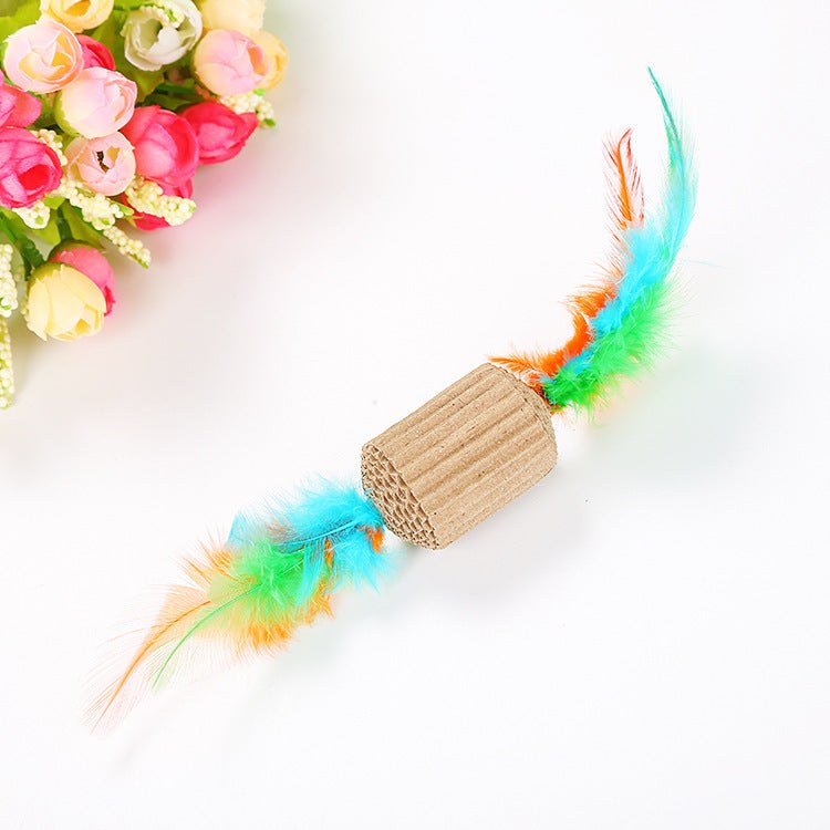 Corrugated paper cat toy on a light background