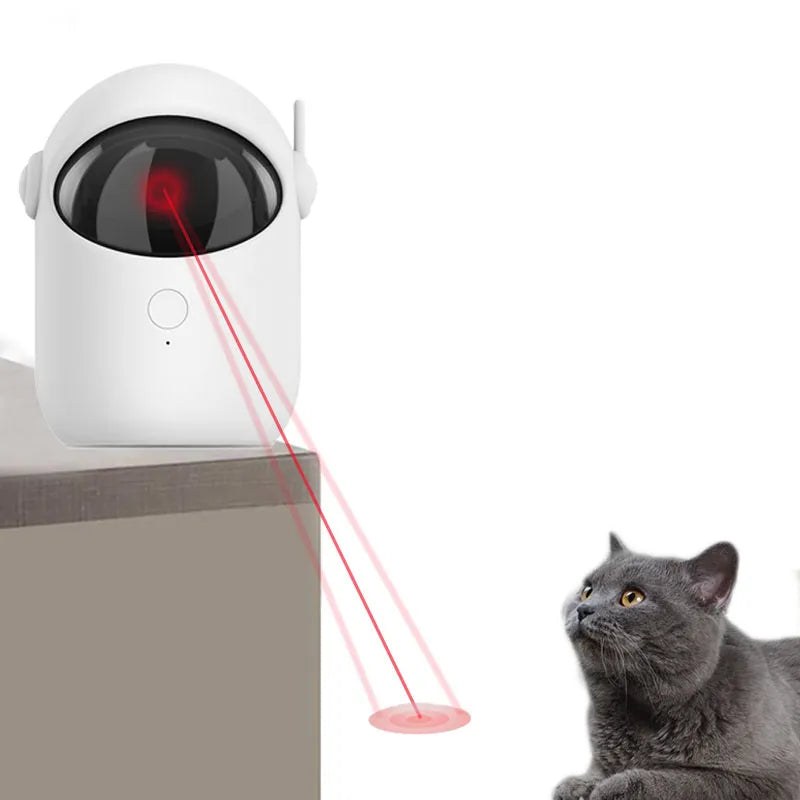 Timed automatic laser cat toy with a white base