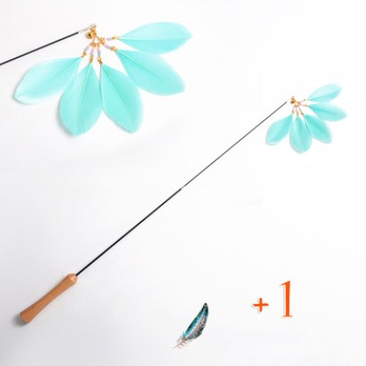 Wooden cat teaser wand with a feather attachment