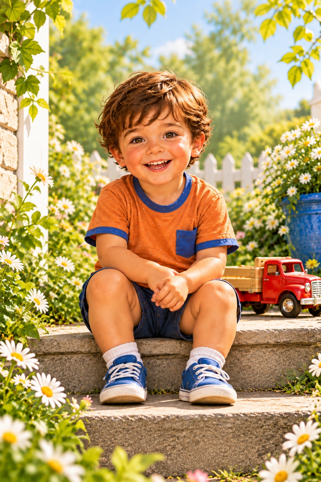 Lucas sitting in the garden